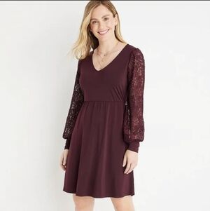 Maurices Deep Burgundy Lace Sleeve Dress